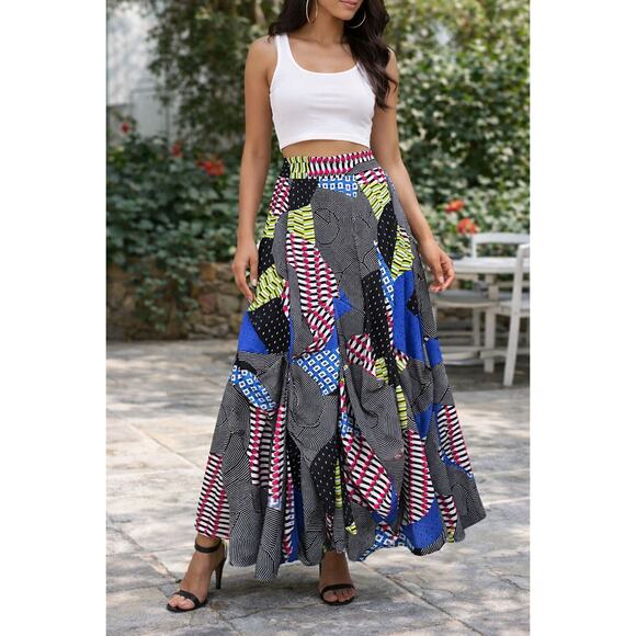 AKIRA CHICAGO Black Label NWOT Multi Print High Waist Asymmetrical Ruched Skirt - Picture 1 of 8